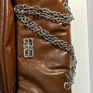 Alsyuelip Brown Leather Crossbody Bag with Silver Chain - Brand New in Box